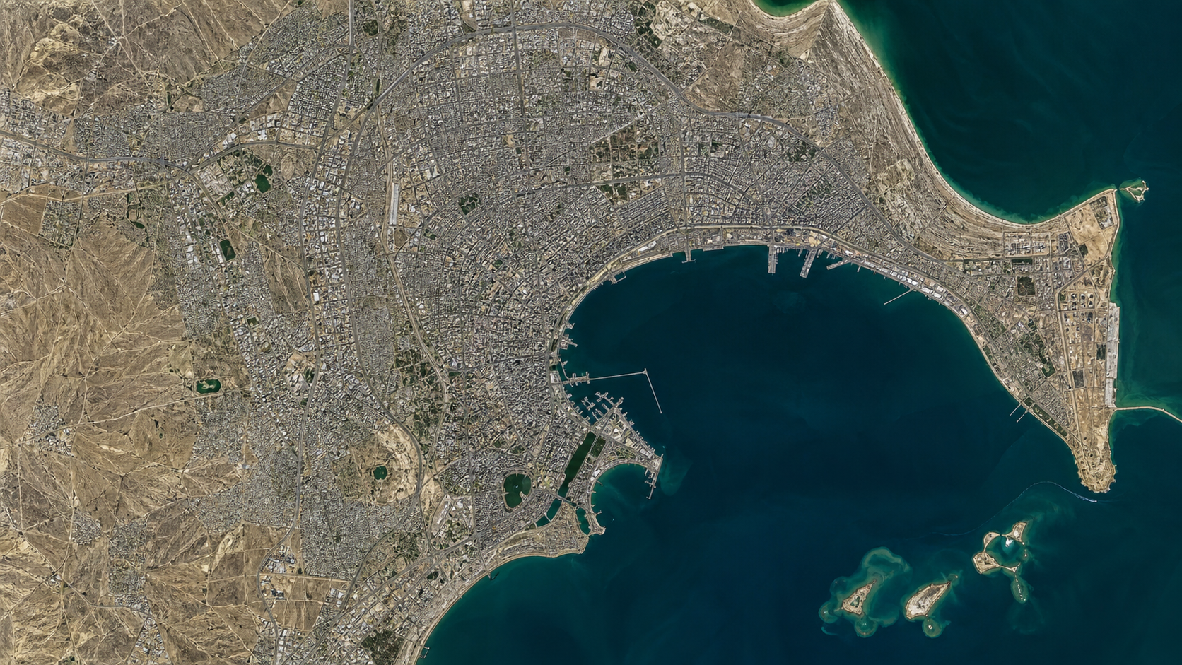 Satellite view of Baku and the Caspian Sea