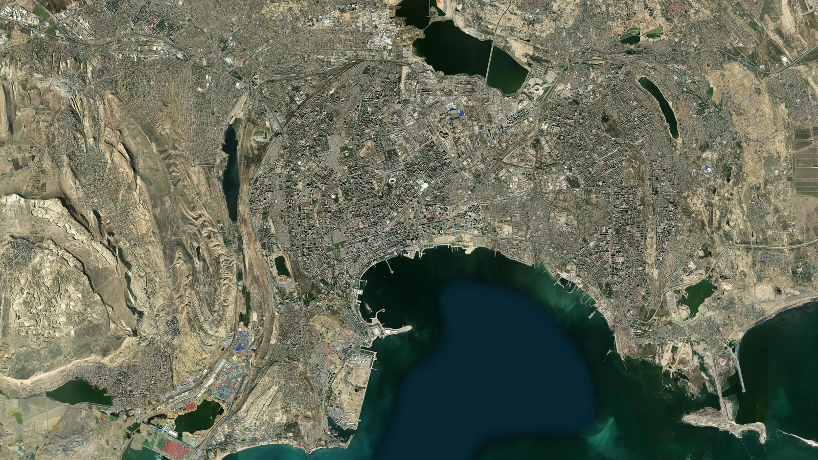 Satellite view of Baku and the Caspian Sea